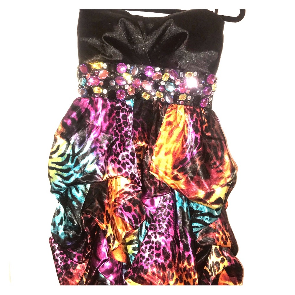 Strapless junior prom animal print dress